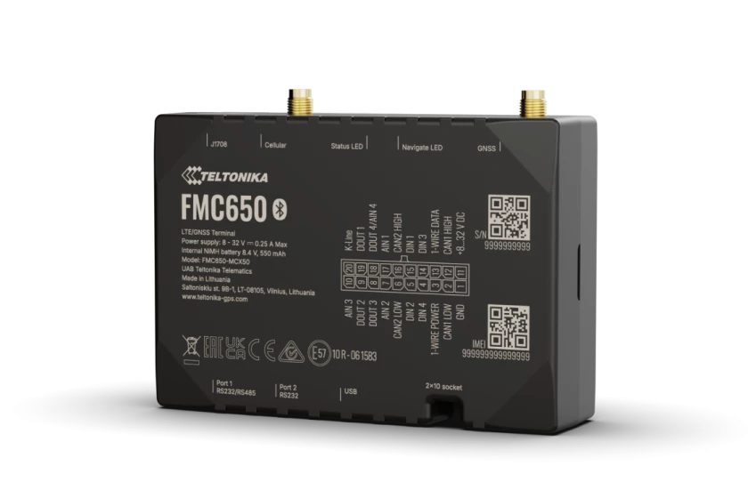 FMC650 - 4G LTE Cat 1 Tracker für fortgeschrittene Anwendungen mit Backup-Akku mit hoher Kapazität und externen Antennen